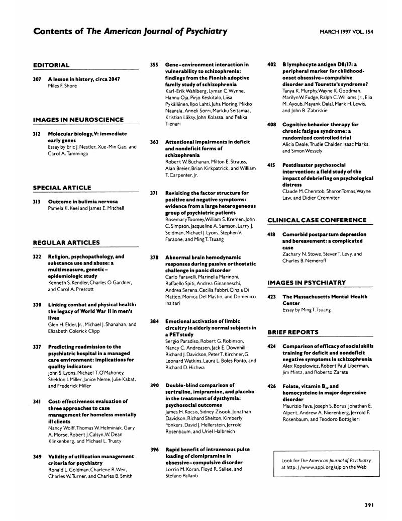 Contents of The American Journal of Psychiatry The British