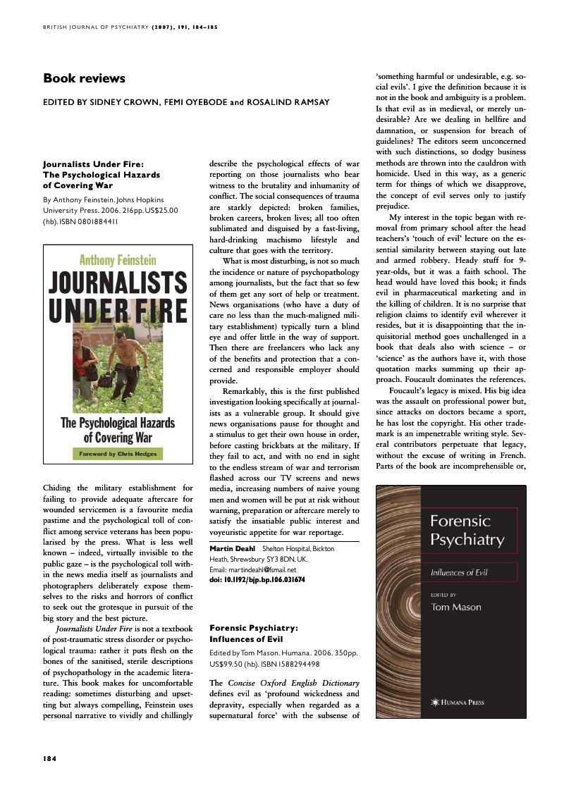 Journalists under Fire: The Psychological Hazards of Covering War