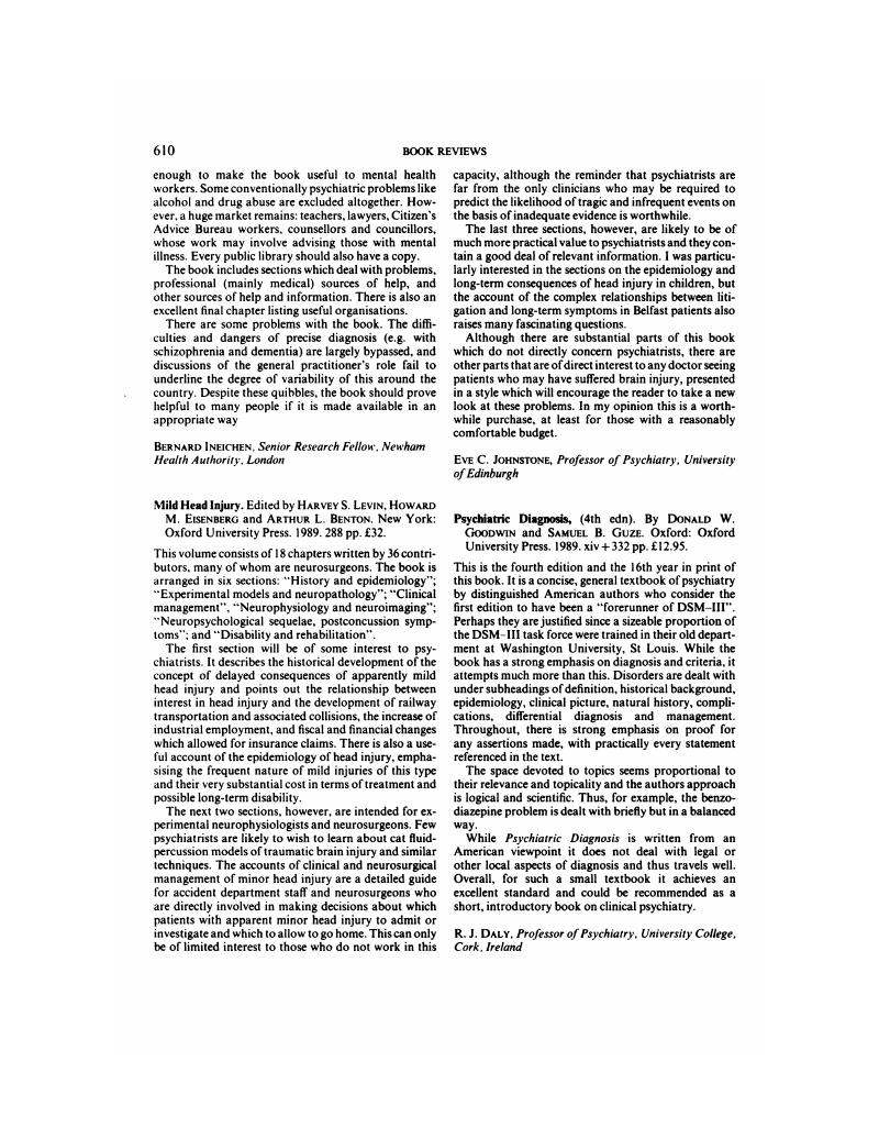 Psychiatric Diagnosis, (4th edn). By Donald W. Goodwin and Samuel B