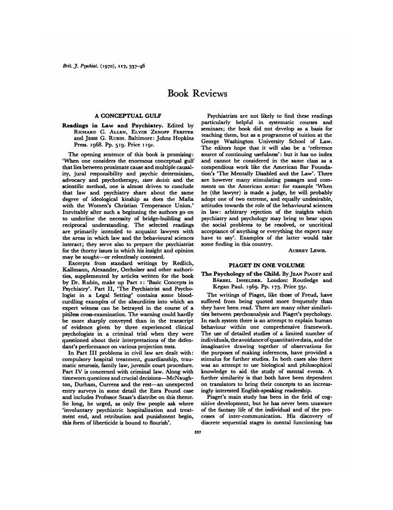 The Psychology of the Child. By Jean Piaget and Barbel Inhelder. London Routledge and Kegan Paul. 1969. Pp. 173. Price 35s. The British Journal of Psychiatry Cambridge Core