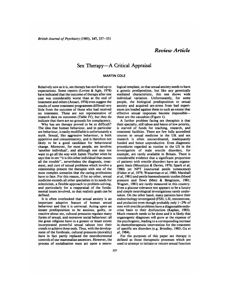 Sex Therapya Critical Appraisal The British Journal Of Psychiatry