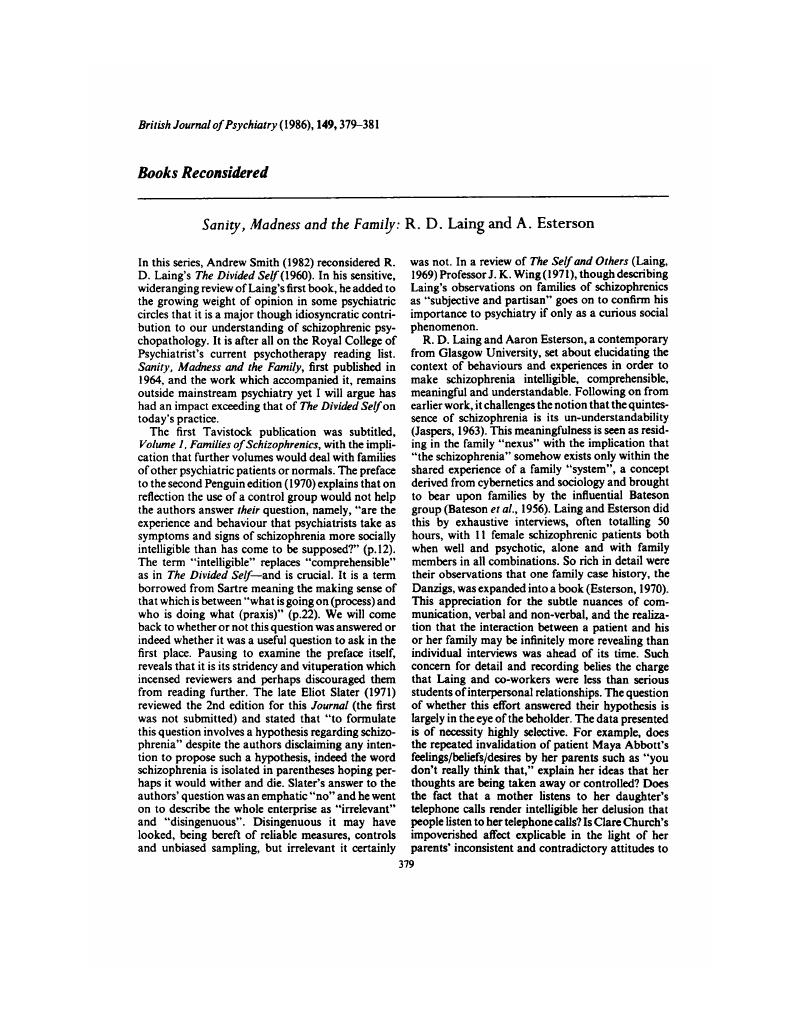 Laing Sanity Madness And The Family Pdf