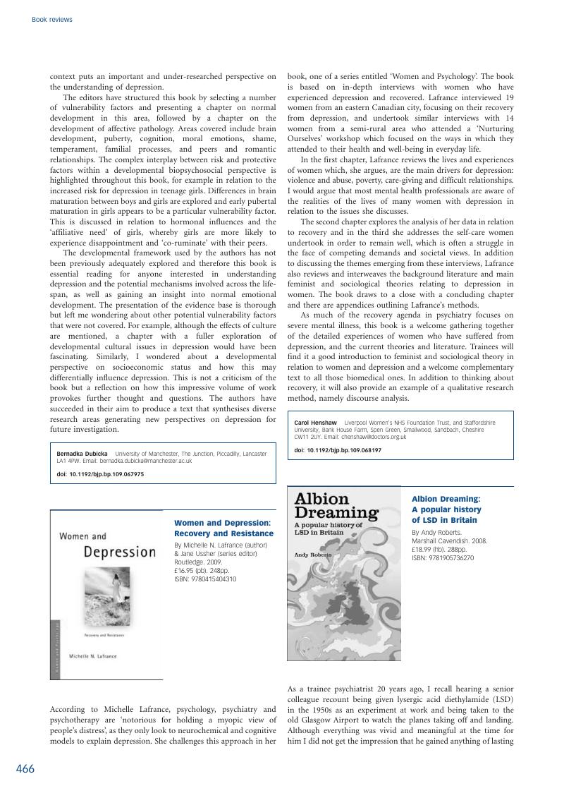 Women and Depression: Recovery and Resistance (Women and Psychology)