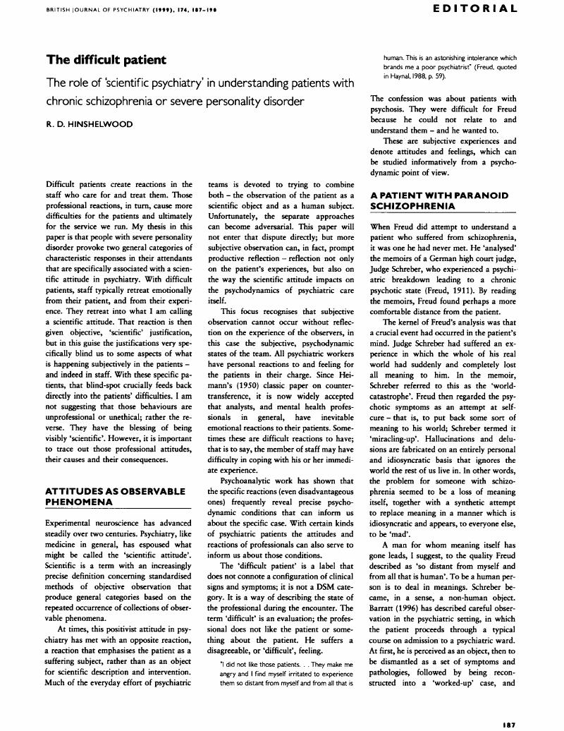 The Difficult Patient | The British Journal Of Psychiatry | Cambridge Core