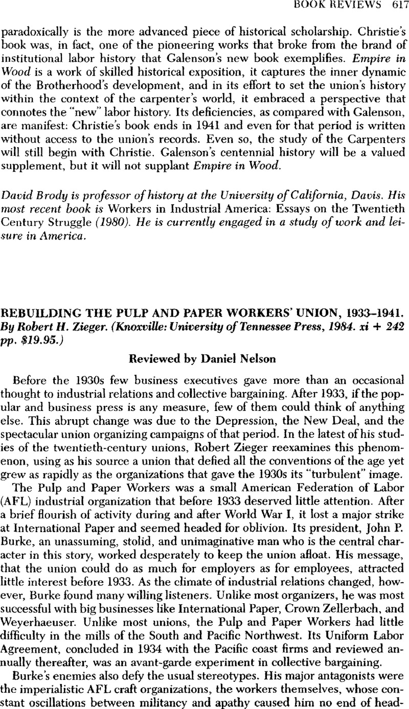 Rebuilding the Pulp and Paper Workers' Union, 19331941. By Robert H