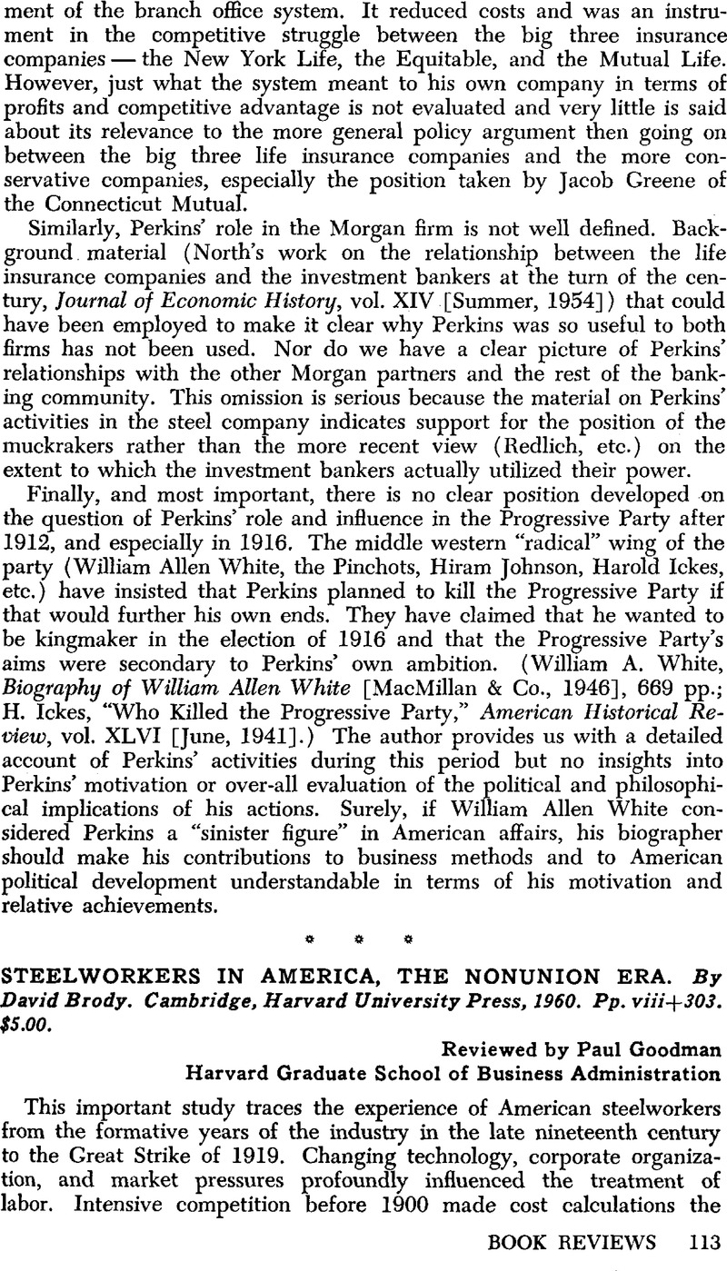 Steelworkers in America, The Nonunion Era. By David Brody. Cambridge ...