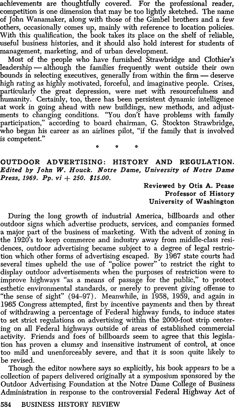 Outdoor Advertising History And Regulation. Edited by John W. Houck