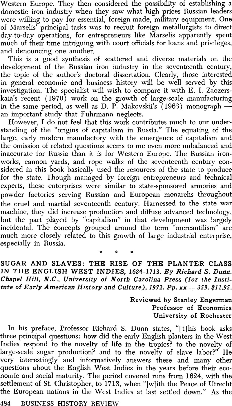Sugar and Slaves: The Rise of the Planter Class in the English West ...