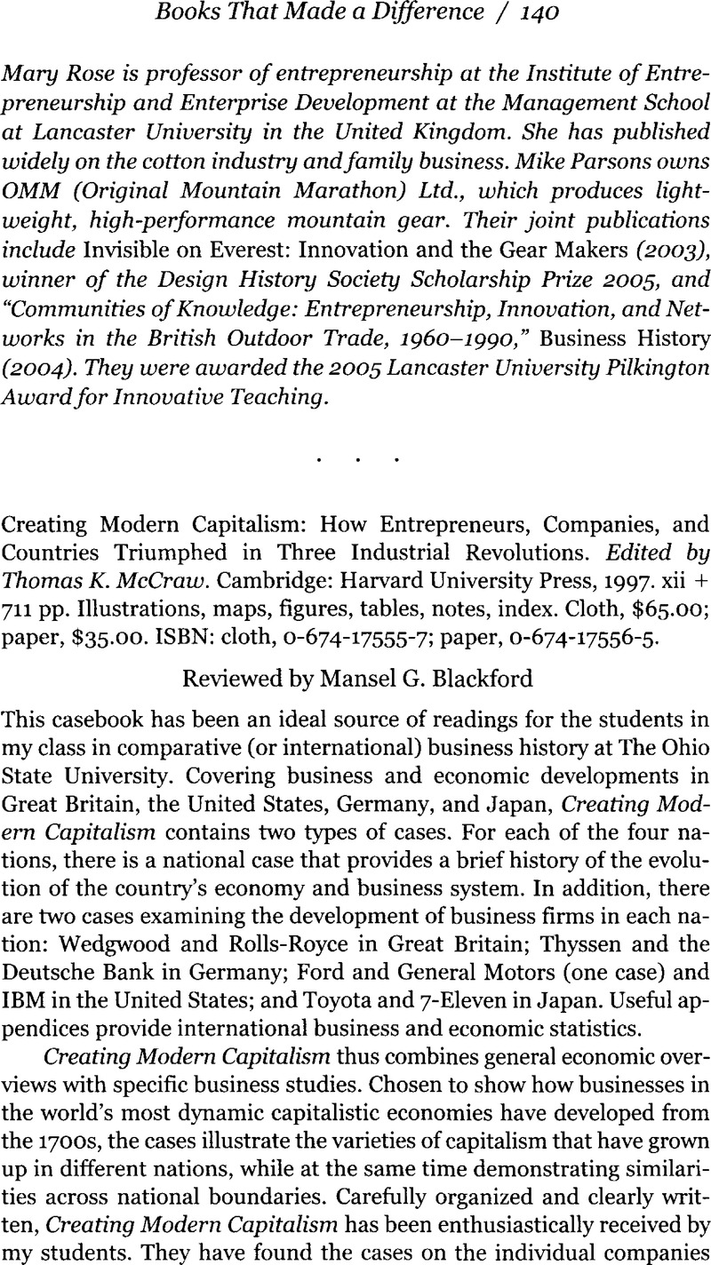 Creating Modern Capitalism: How Entrepreneurs, Companies, and Countries ...