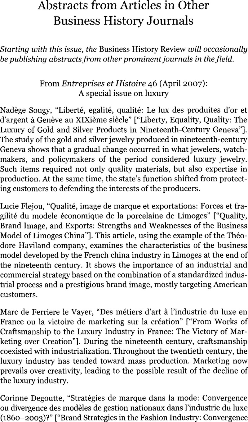 Abstracts from Articles in Other Business History Journals Business