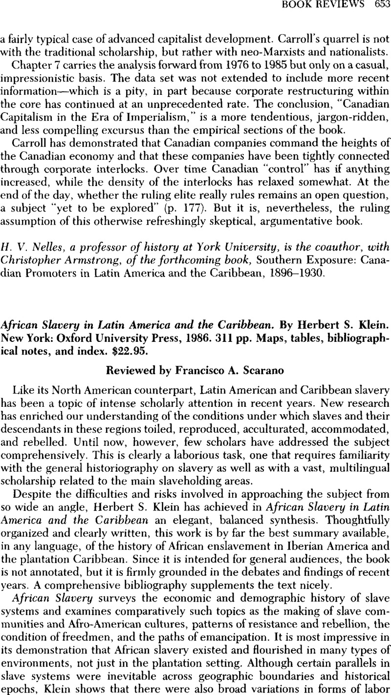 African Slavery in Latin America and the Caribbean. By Herbert S. Klein ...