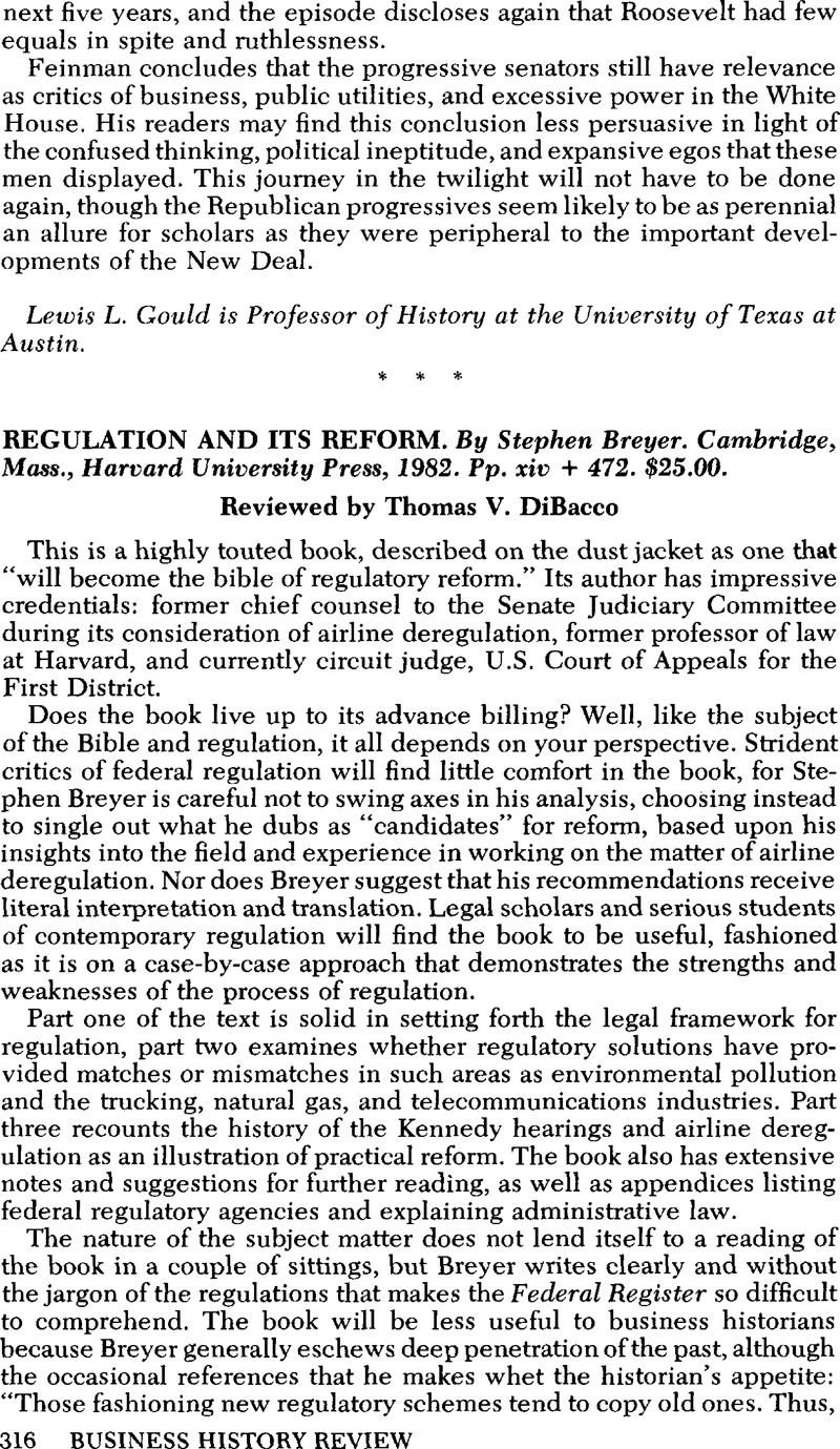 Regulation And Its Reform. By Stephen Breyer. Cambridge, Mass., Harvard 