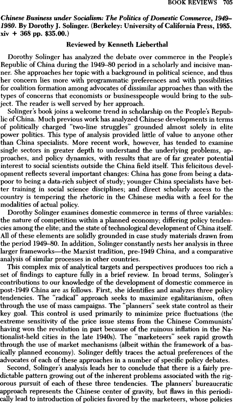 Chinese Business under Socialism The Politics of Domestic Commerce