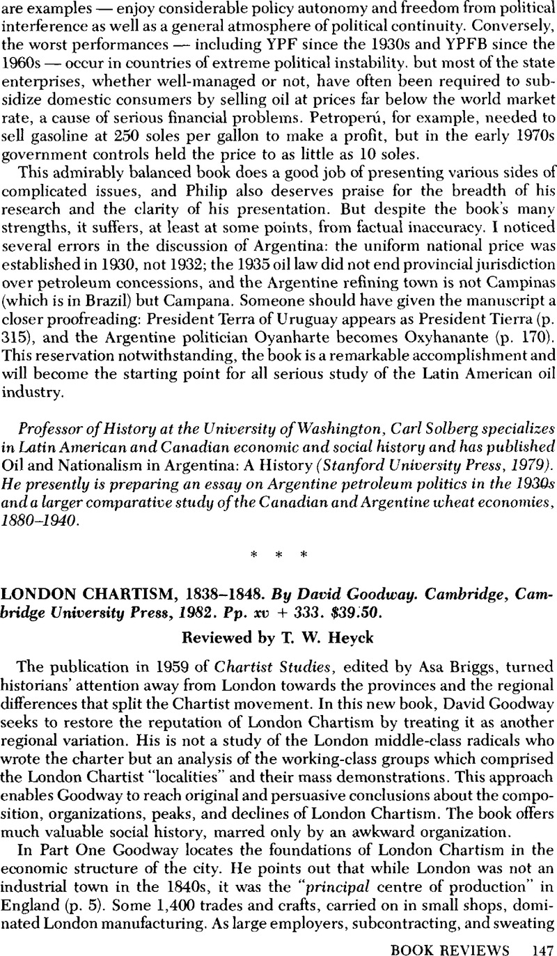 London Chartism, 1838–1848. By David Goodway. Cambridge, Cambridge ...