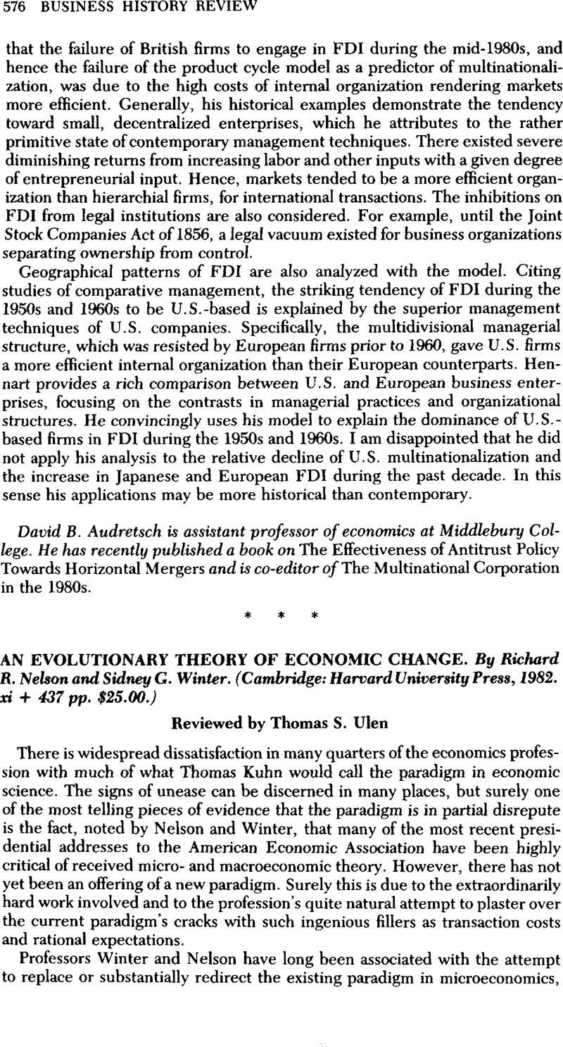 An Evolutionary Theory of Economic Change. By Richard R. Nelson and ...