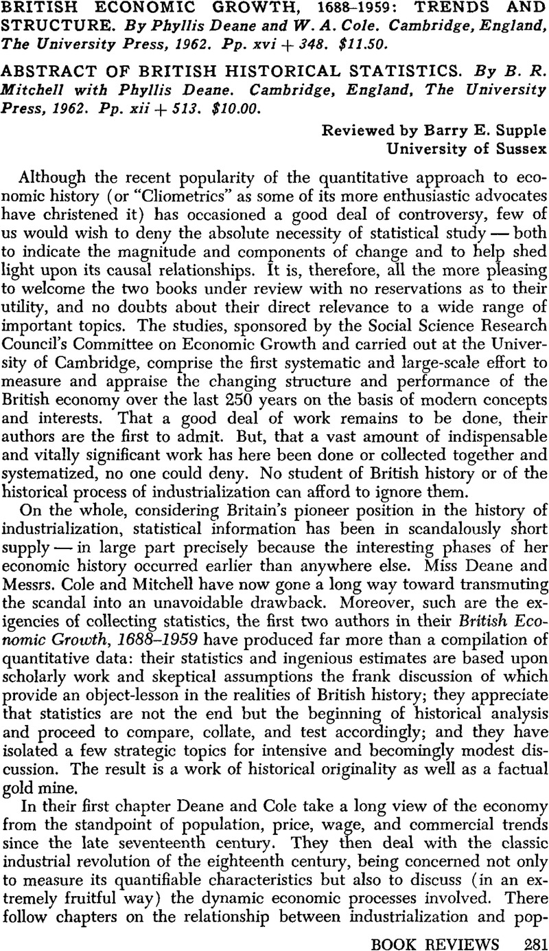 British Economic Growth, 1688–1959: Trends and Structure. By