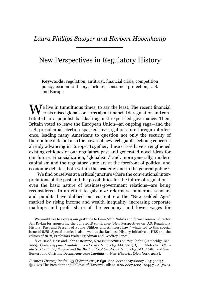 New Perspectives in Regulatory History Business History Review