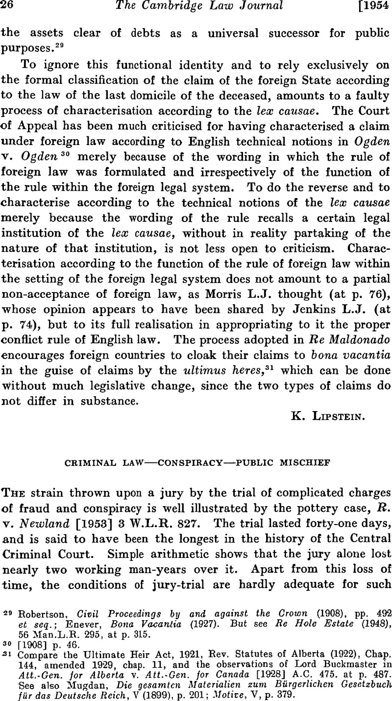 Criminal Law—Conspiracy—Public Mischief | The Cambridge Law Journal ...