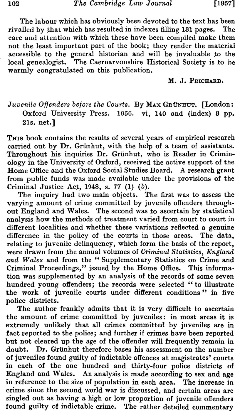 Juvenile Offenders before the Courts. By Max Grünhut. [London: Oxford ...