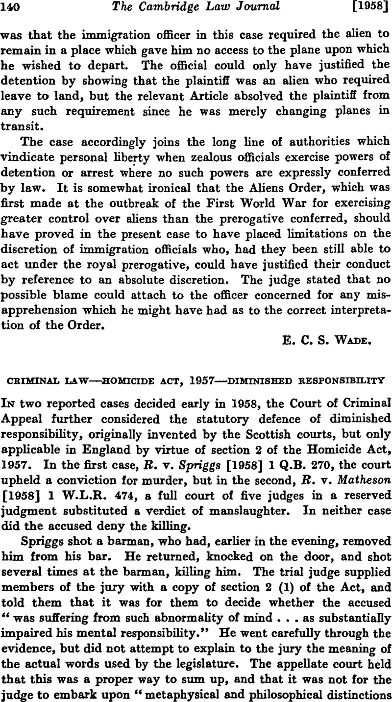 Criminal law homicide act 1957 diminished responsibility the