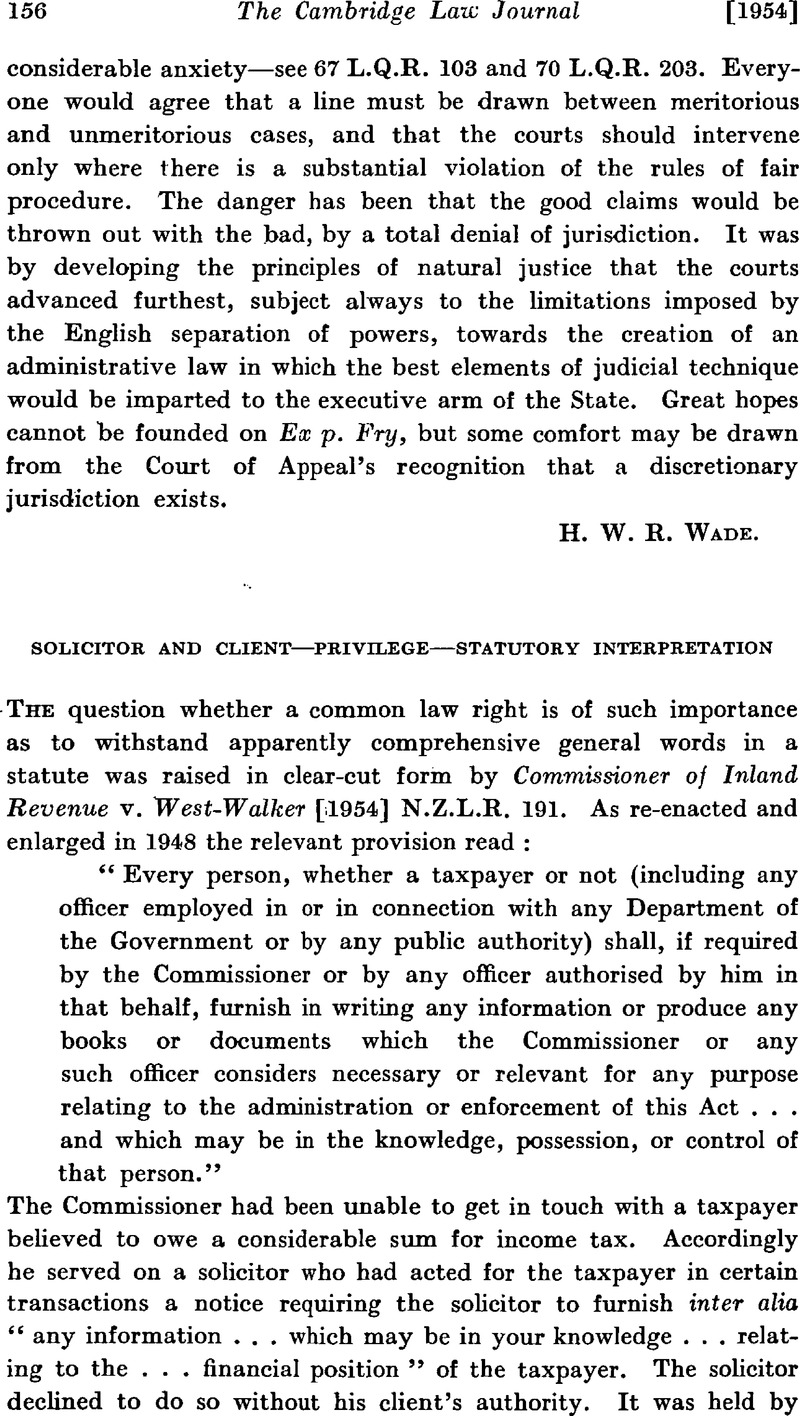 Solicitor and Client—Privilege—Statutory Interpretation The Cambridge Law Journal Cambridge Core