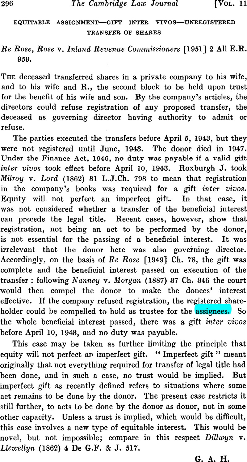 equitable assignment of shares