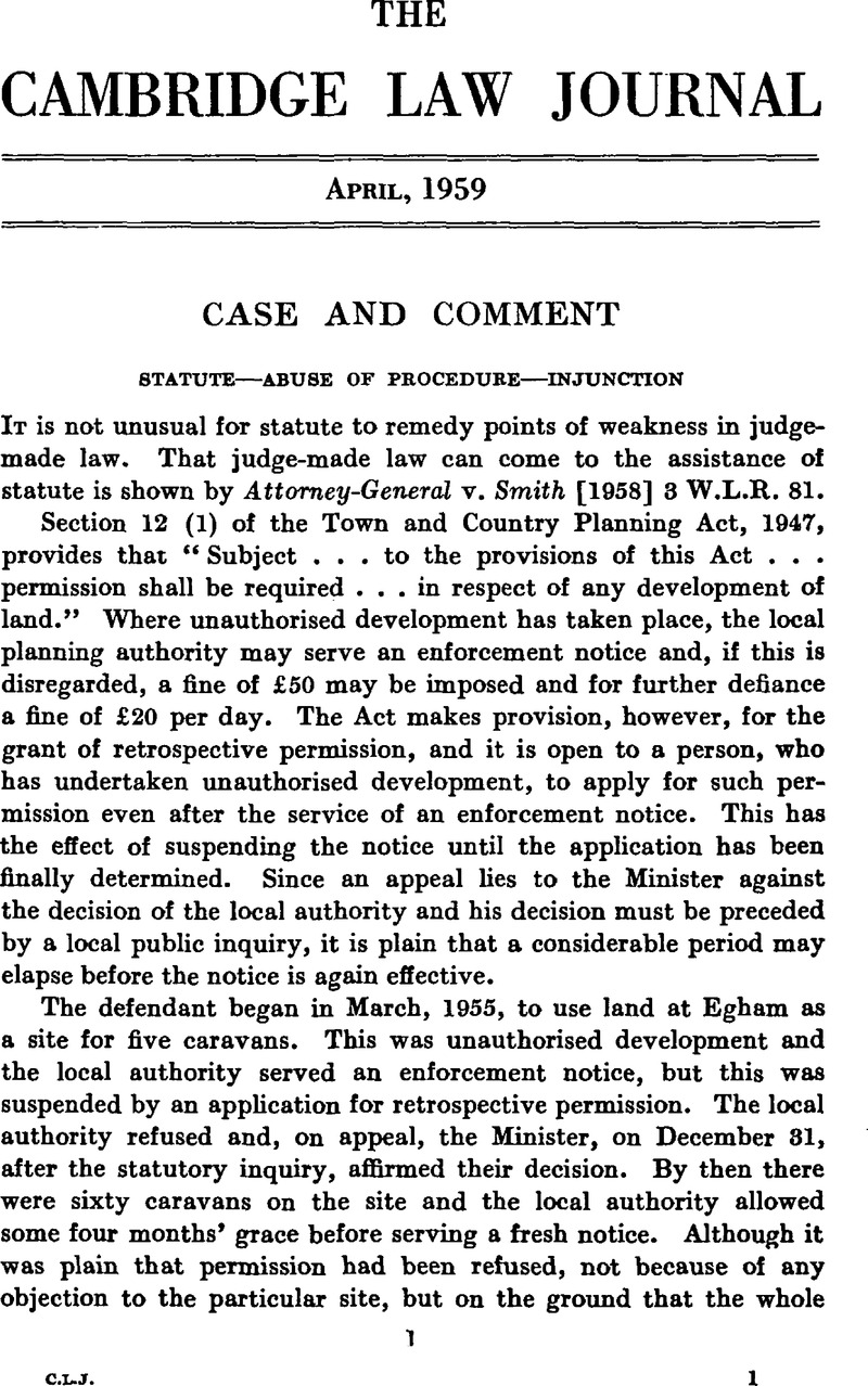 Statute—Abuse of Procedure—Injunction The Cambridge Law Journal