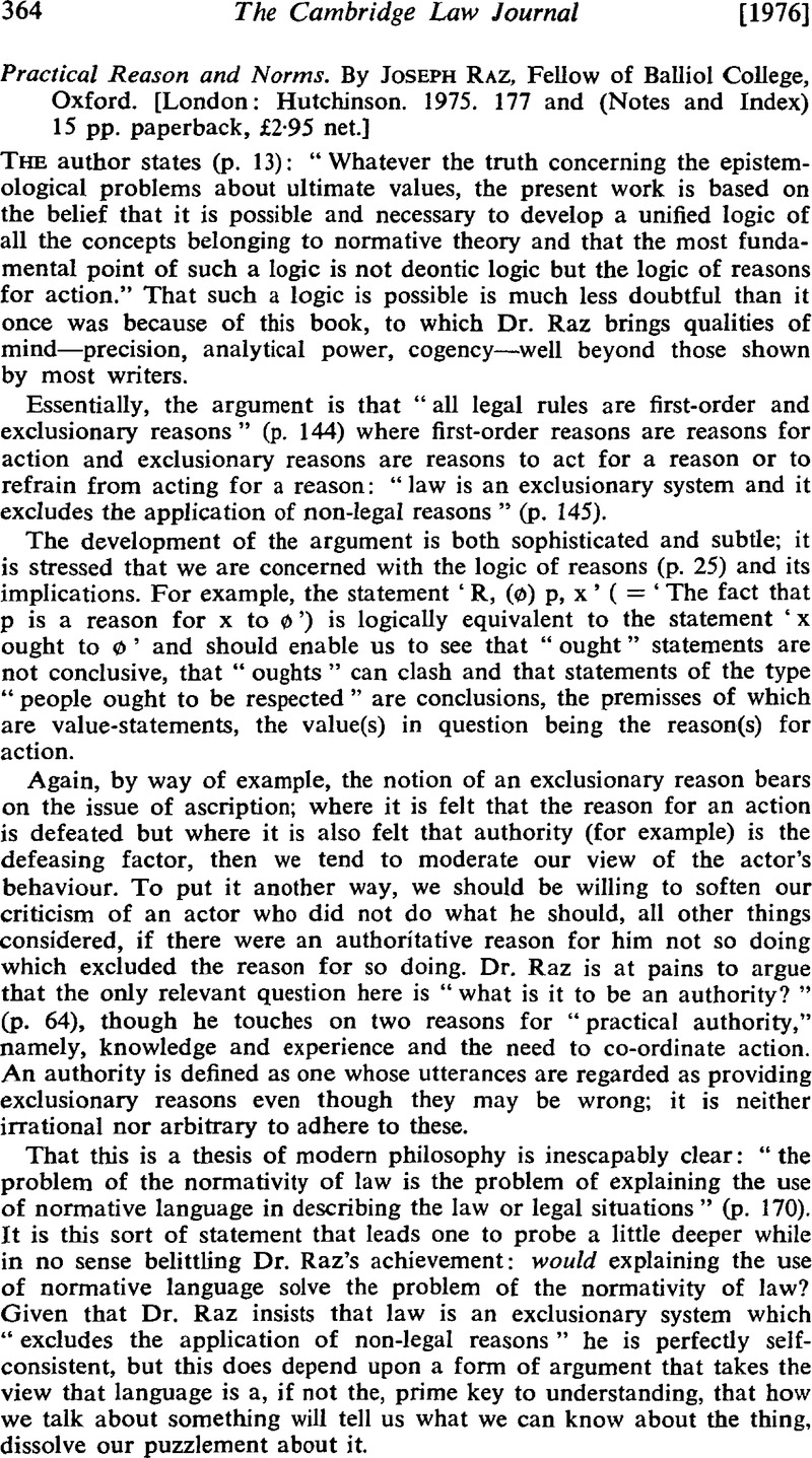 Joseph Raz Quote Practical Reason and Norms. By Joseph Raz, Fellow of Balliol College ...