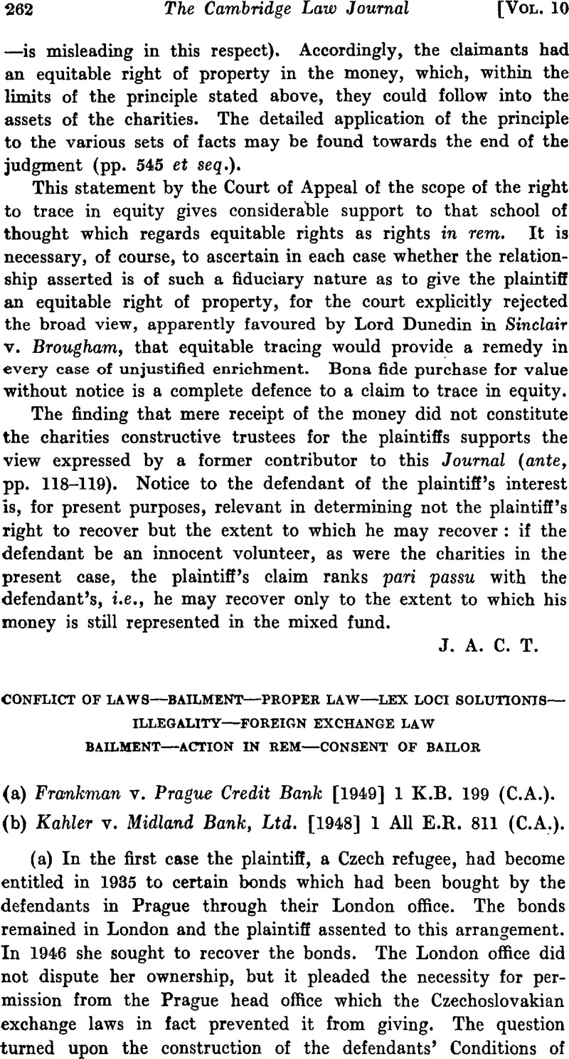 Conflict Of Laws—bailment—proper Law—lex Loci Solutionis—illegality