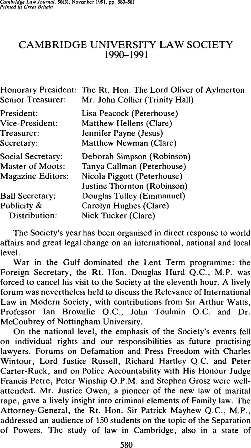 Cambridge University Law Society 1990–1991 | The Cambridge Law Journal ...