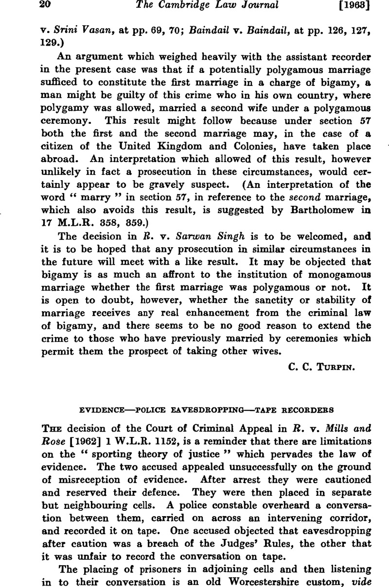 Evidence—Police Eavesdropping—Tape Recorders The Cambridge Law