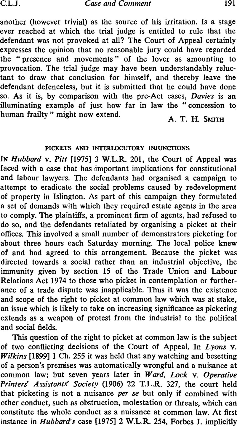 Pickets and Interlocutory Injunctions The Cambridge Law Journal