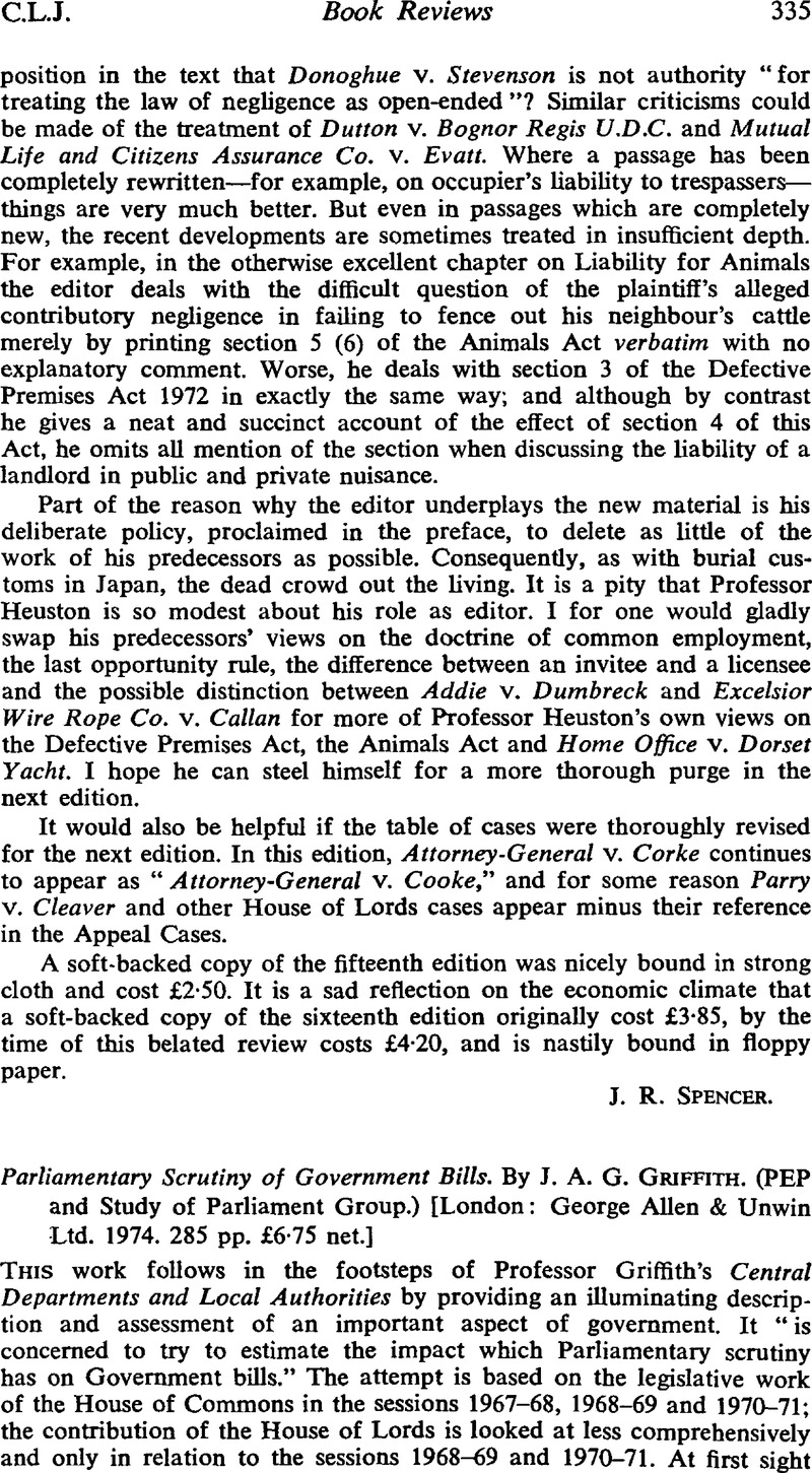 Parliamentary Scrutiny of Government Bills. By J. A. G. Griffith. (PEP ...