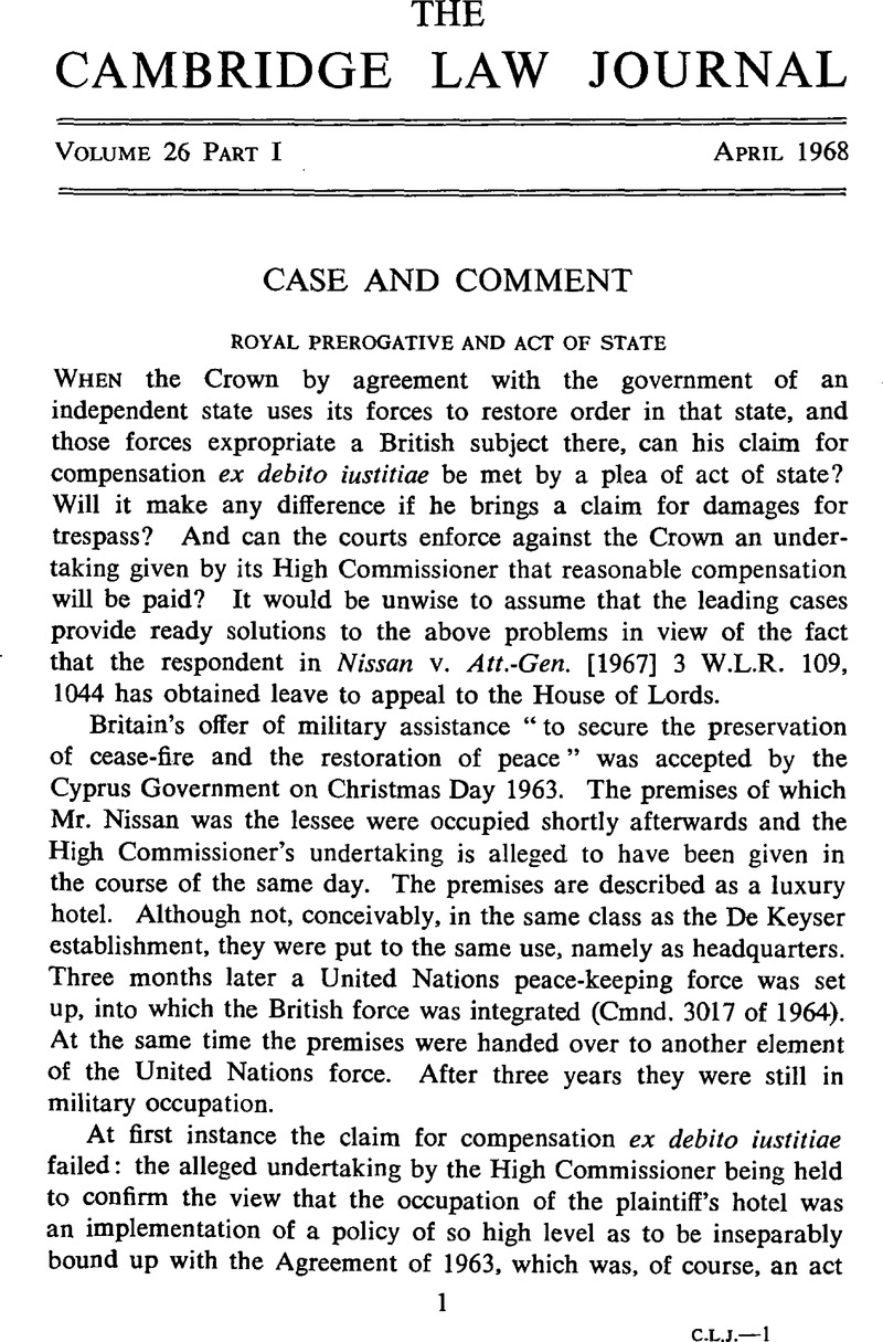 Royal Prerogative and Act of State | The Cambridge Law Journal ...