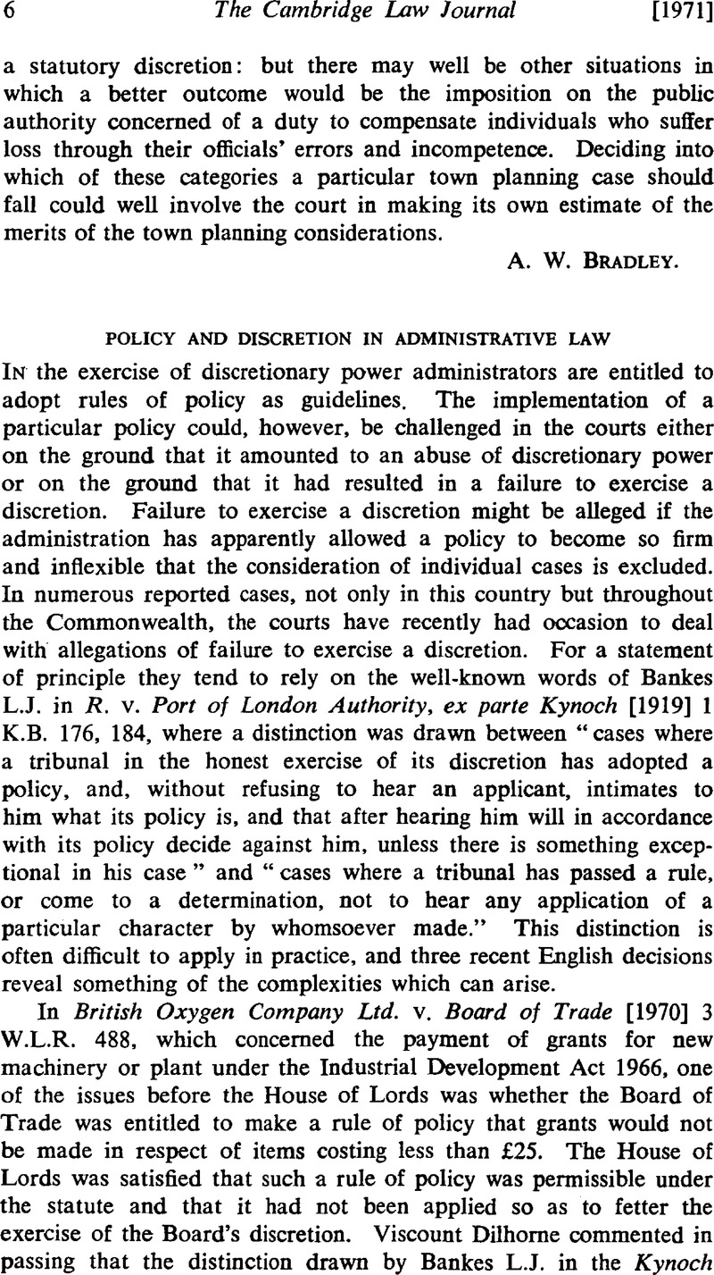 Policy and Discretion in Administrative Law The Cambridge Law Journal