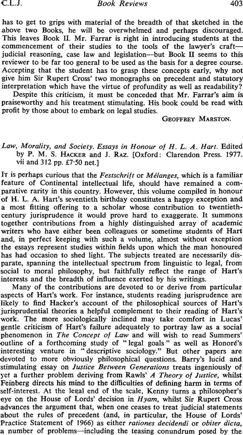 law morality and society essays in honour of h.l.a. hart