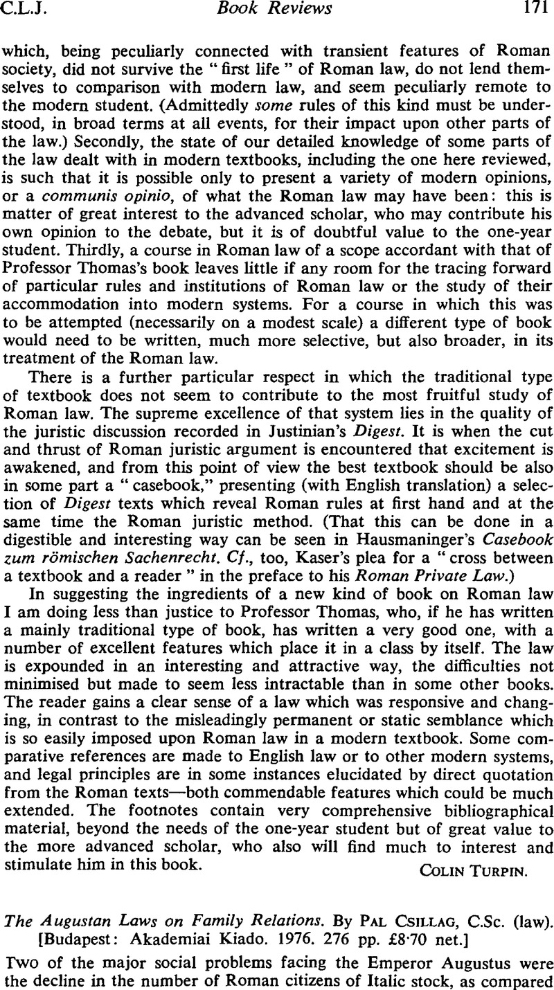 The Augustan Laws on Family Relations. By Pal Csillag, C.Sc. (law ...