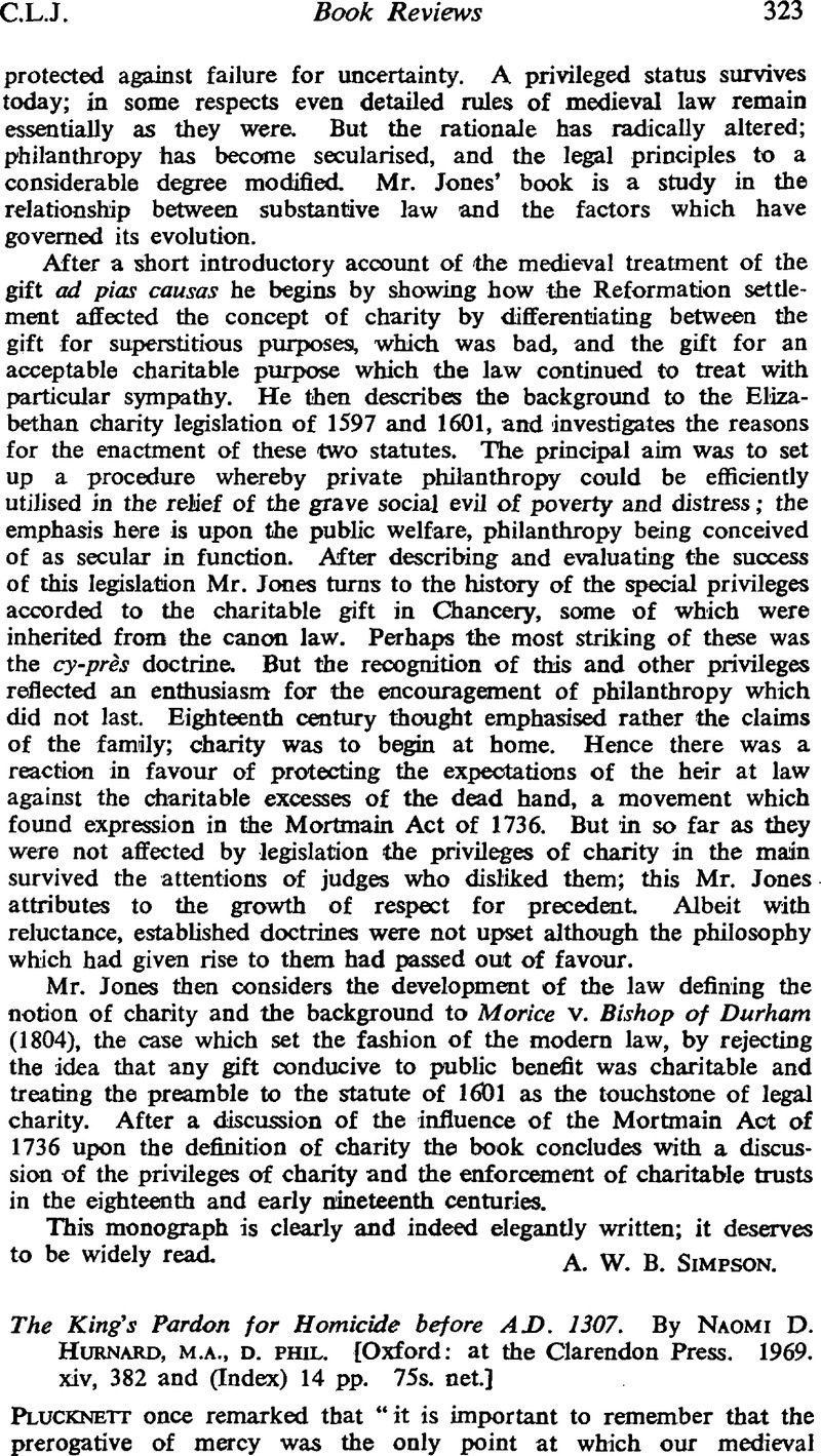 The King's Pardon for Homicide before A.D. 1307. By Naomi D. Hurnard, m