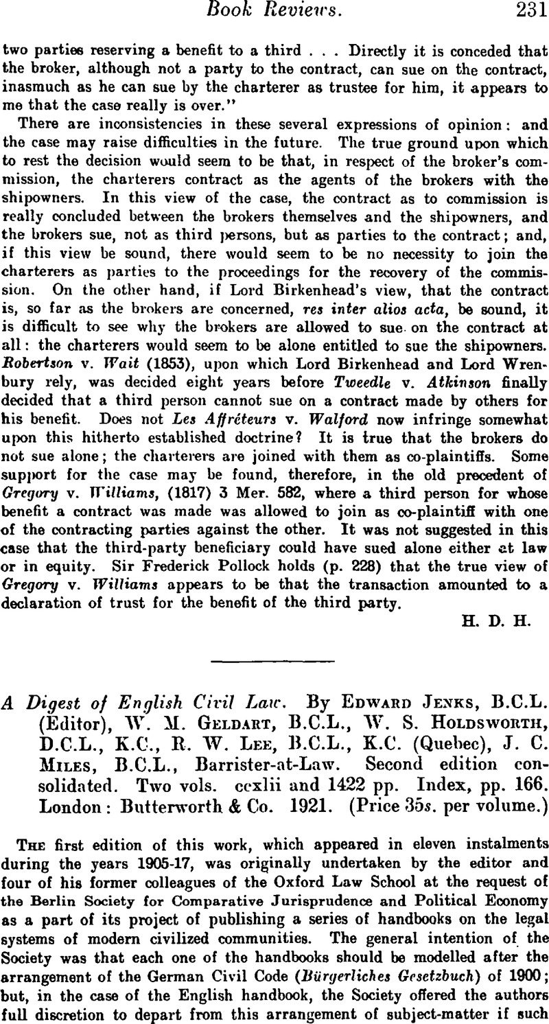 A Digest of English Civil Law. By Edward Jenks, B.C.L. (Editor), W. M ...