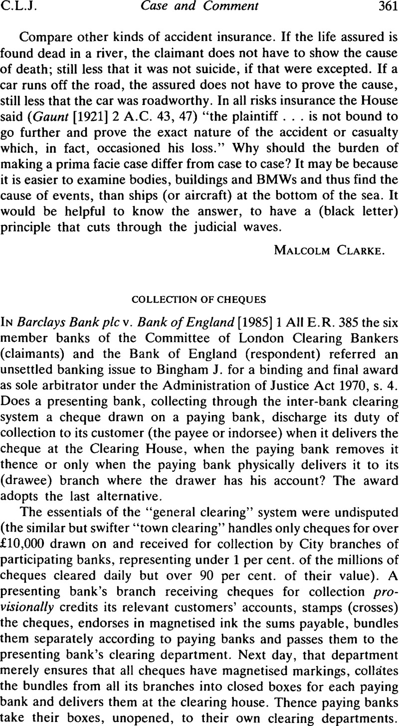 Collection of Cheques | The Cambridge Law Journal | Cambridge Core
