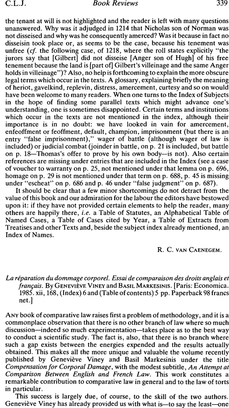 La réparation du dommage corporel. Essai de comparaison des droits ...