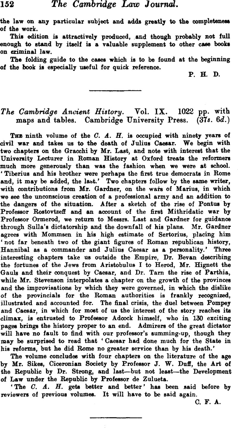 The Cambridge Ancient History. Vol. IX. 1022 pp. with maps and tables ...