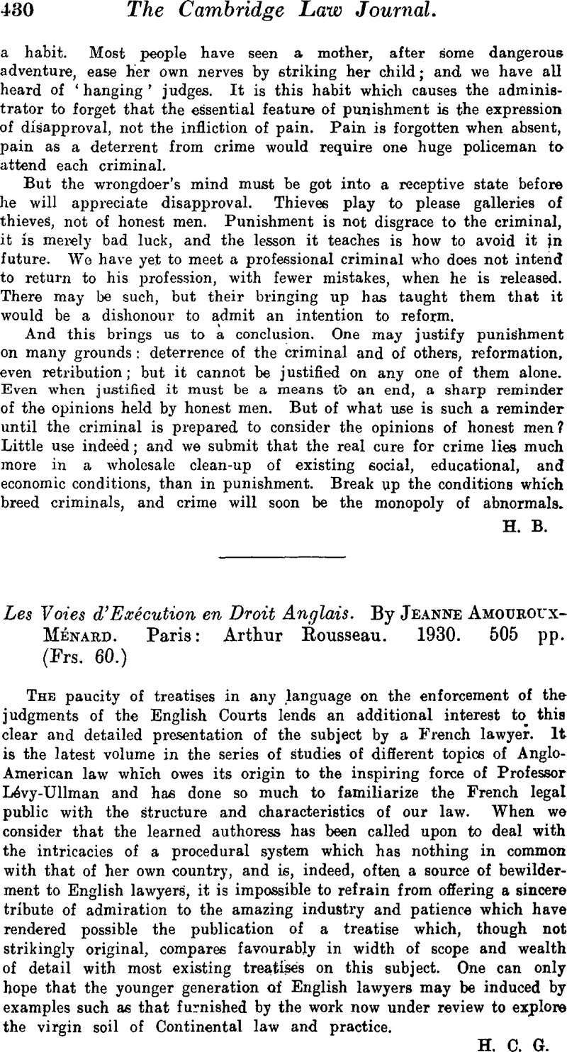 Les Voies d'Exécution en Droit Anglais. By Jeanne Amouroux-Ménard ...