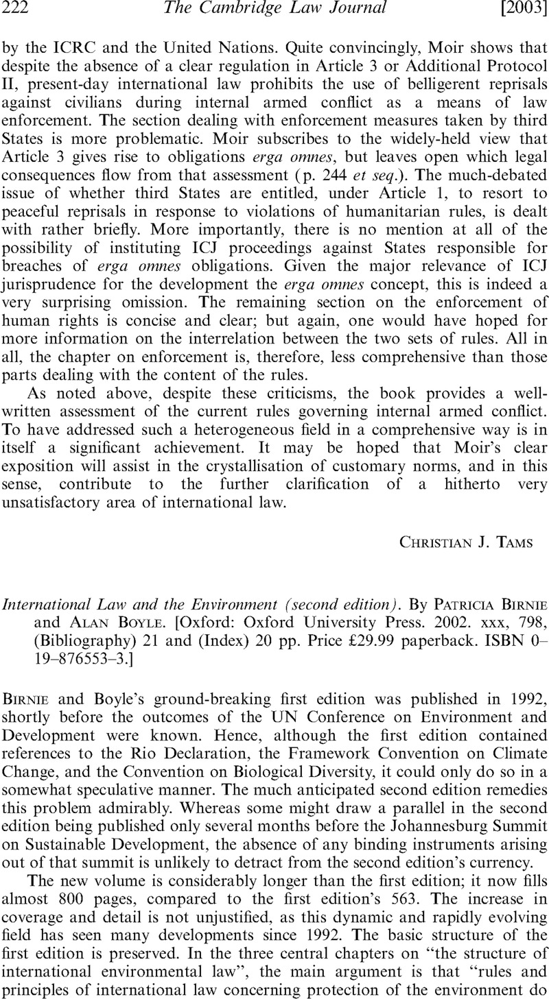 International Law and the Environment (second edition). By Patricia ...