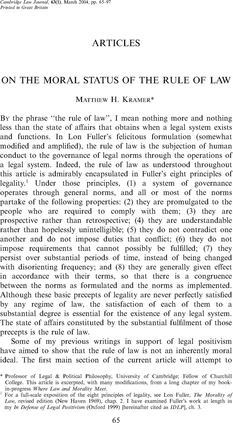 On The Moral Status Of The Rule Of Law | The Cambridge Law Journal ...