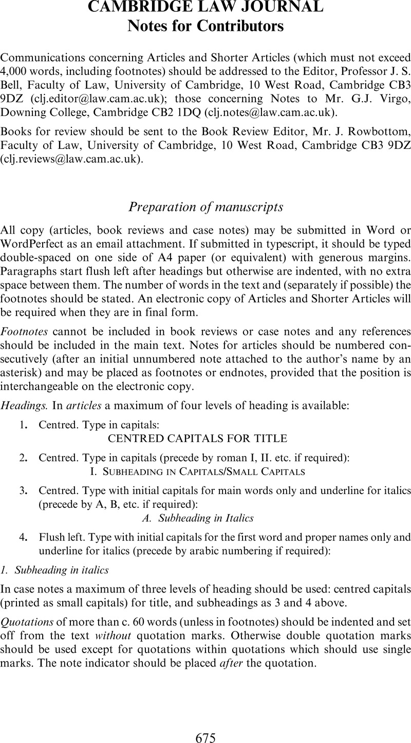 CAMBRIDGE LAW JOURNAL | The Cambridge Law Journal | Cambridge Core