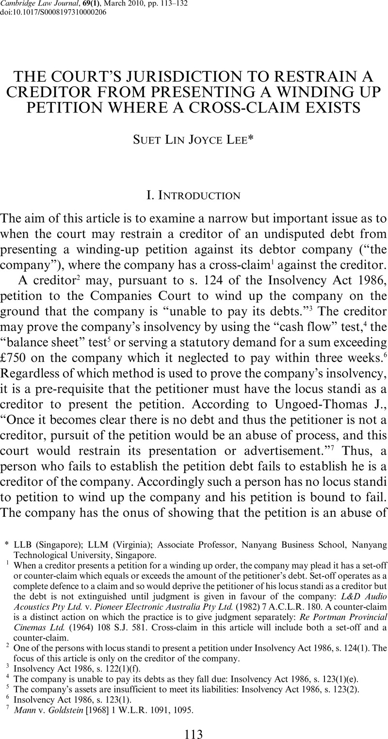 application to restrain presentation of a winding up petition