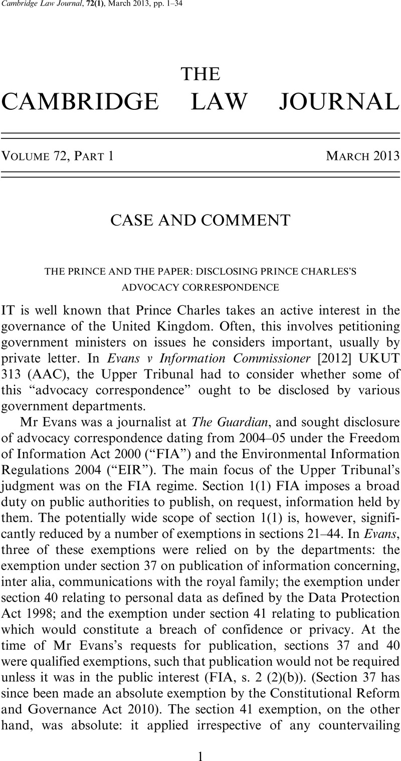 THE PRINCE AND THE PAPER: DISCLOSING PRINCE CHARLES'S ADVOCACY ...