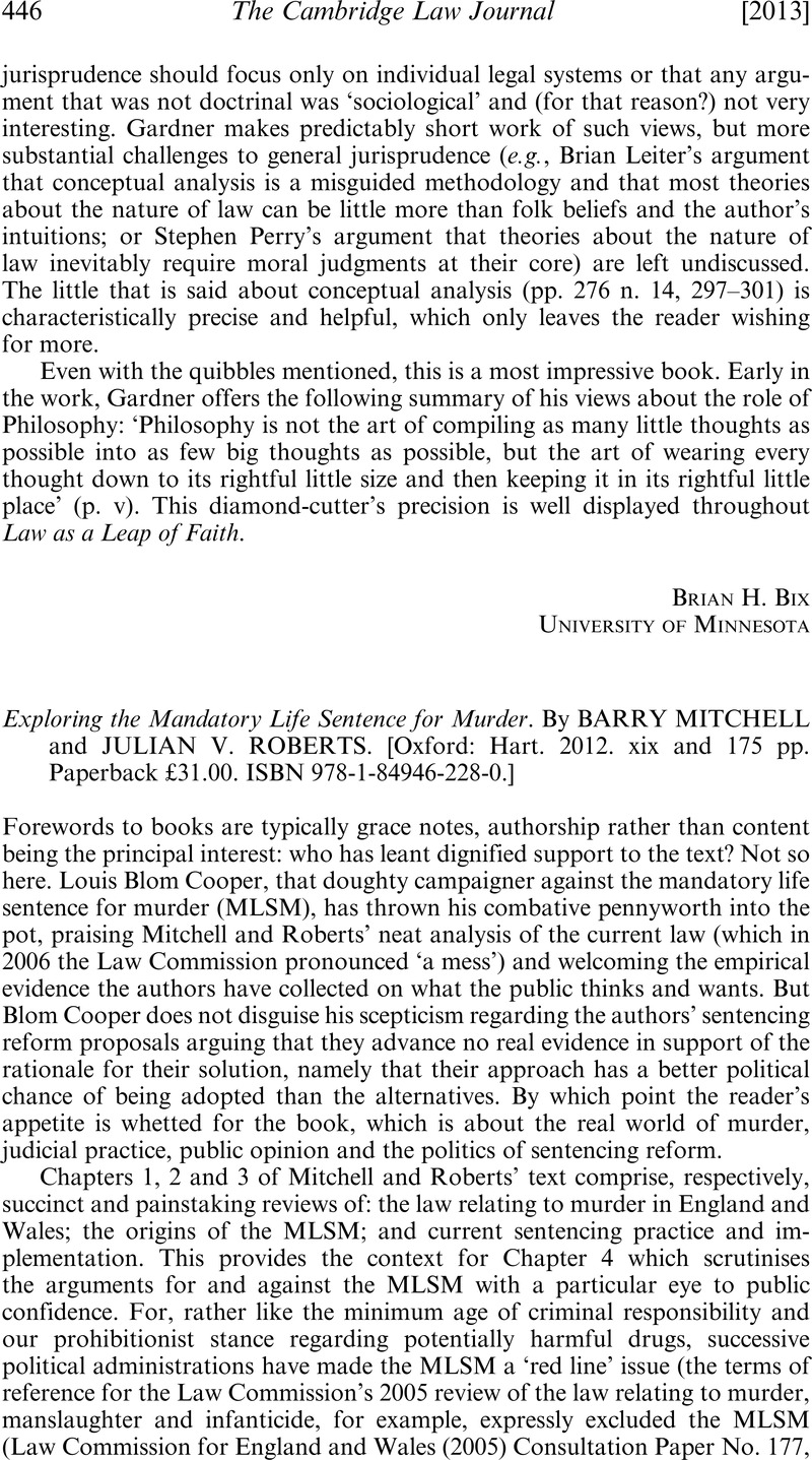 Exploring The Mandatory Life Sentence For Murder. By BARRY MITCHELL And ...