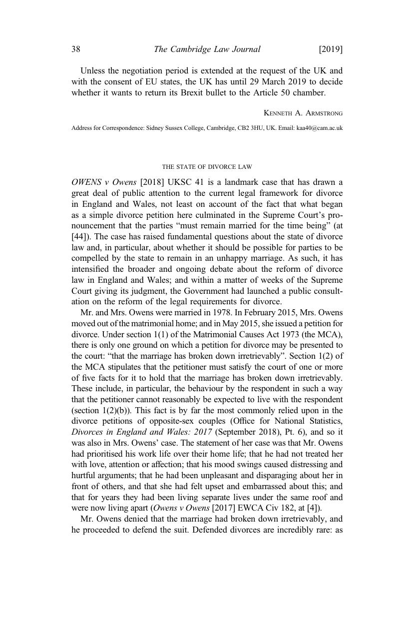 THE STATE OF DIVORCE LAW The Cambridge Law Journal Cambridge Core